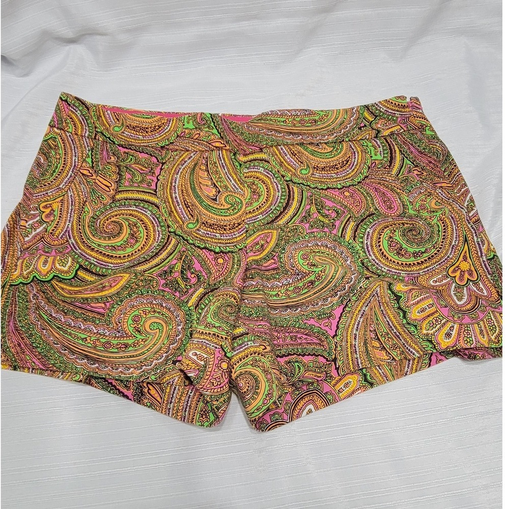 Retro Vibrant Cotton Shorts Paisley Print Bright Colorful Hippie style size 12